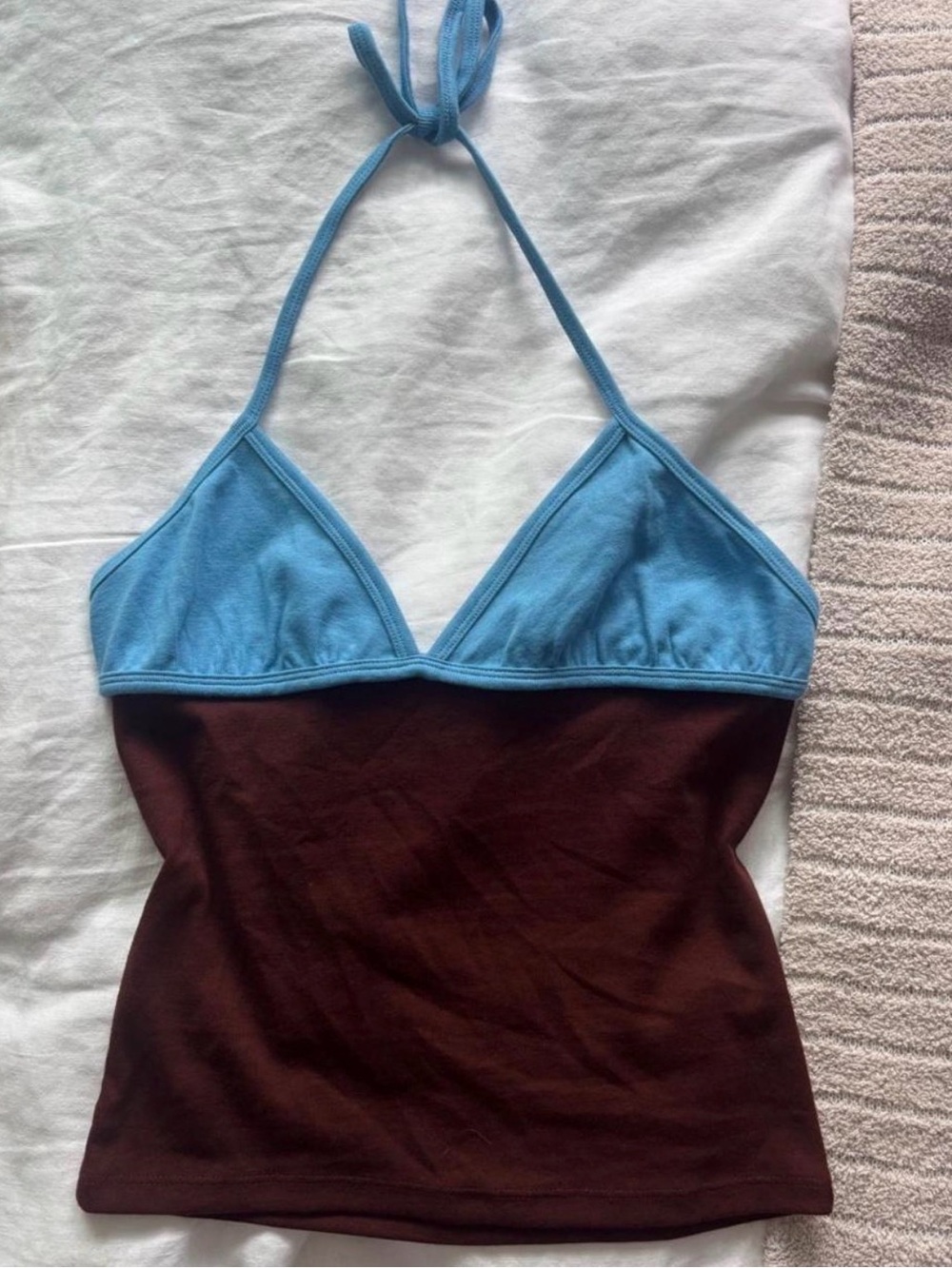 Vintage Two-Tone Halter Tank Top in Blue and brown
